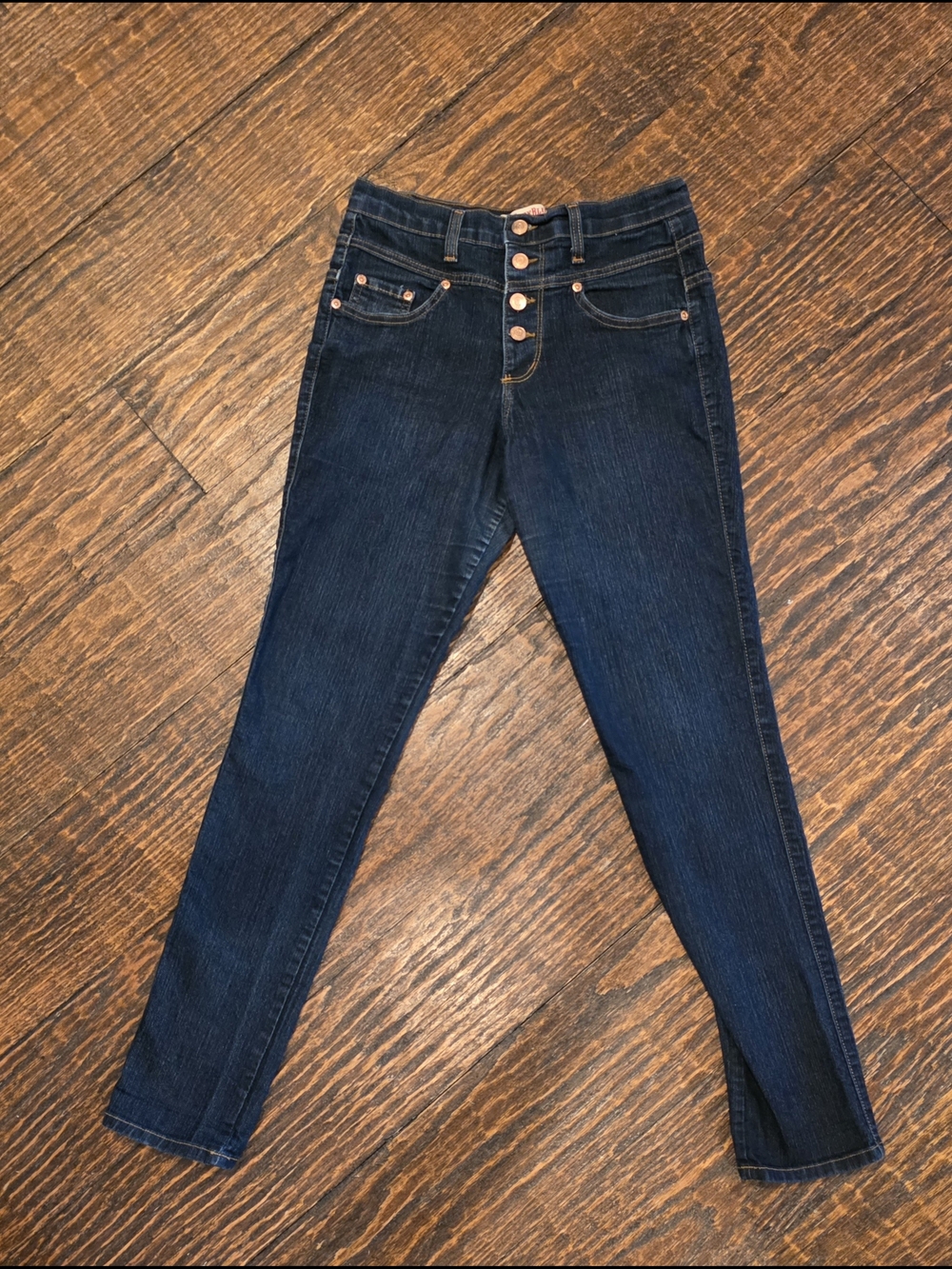 Judy Blue Women's High Rise Button Fly Skinny Jeans Dark Wash Stretch Size 9